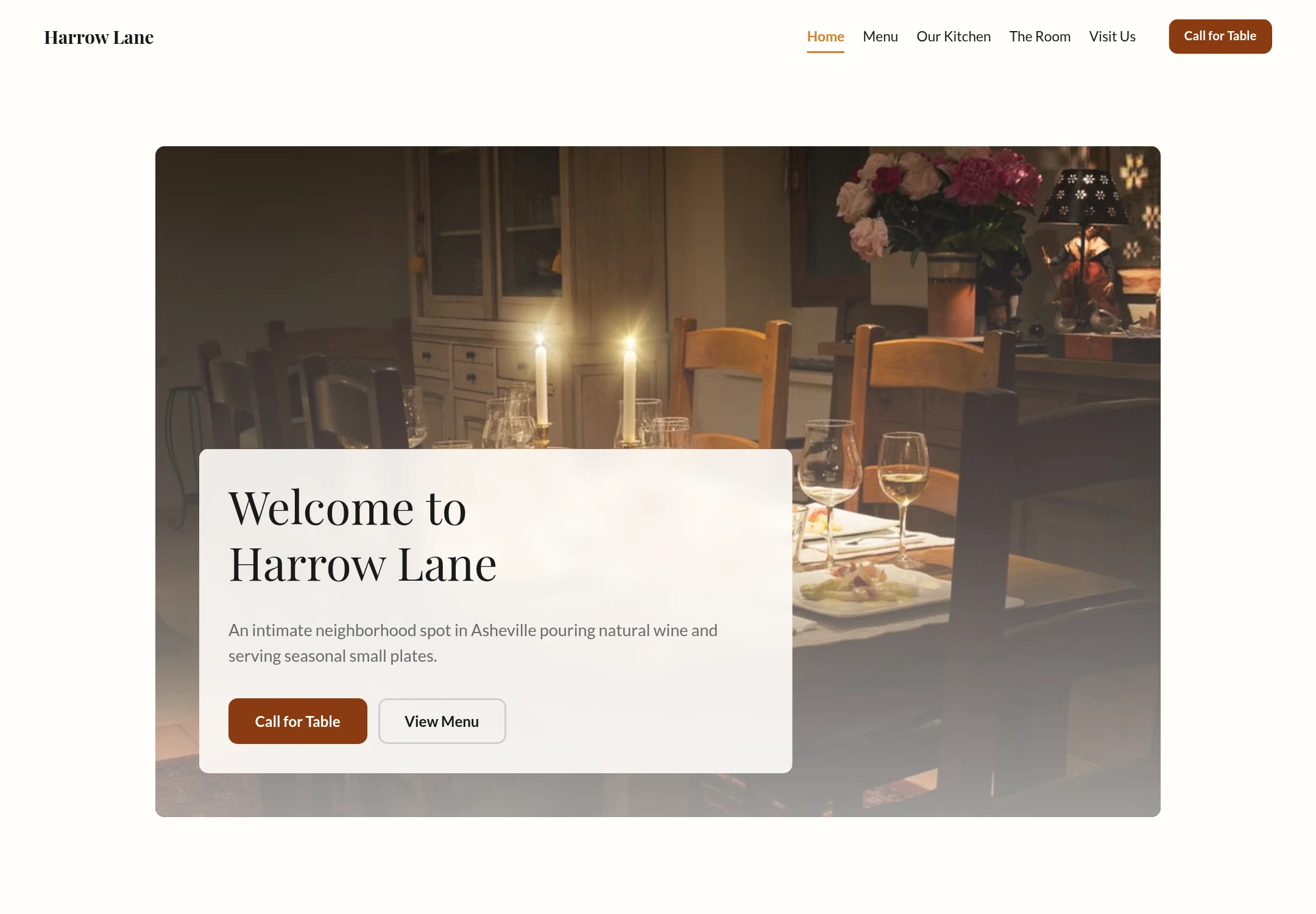 Desktop layout of the Harrow Lane home page