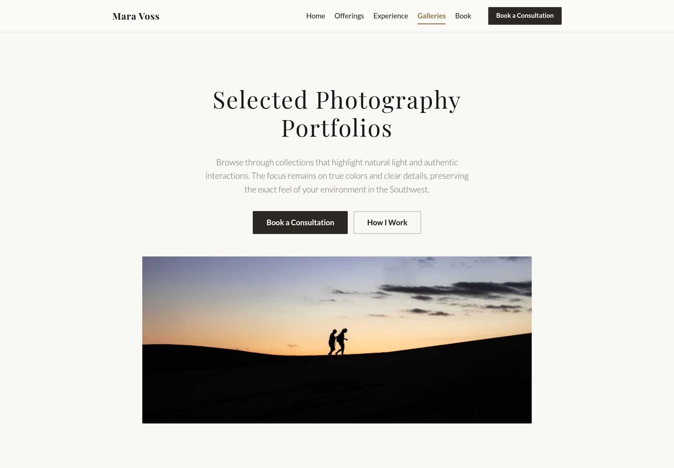 A second generated page of the Mara Voss Photography website on desktop